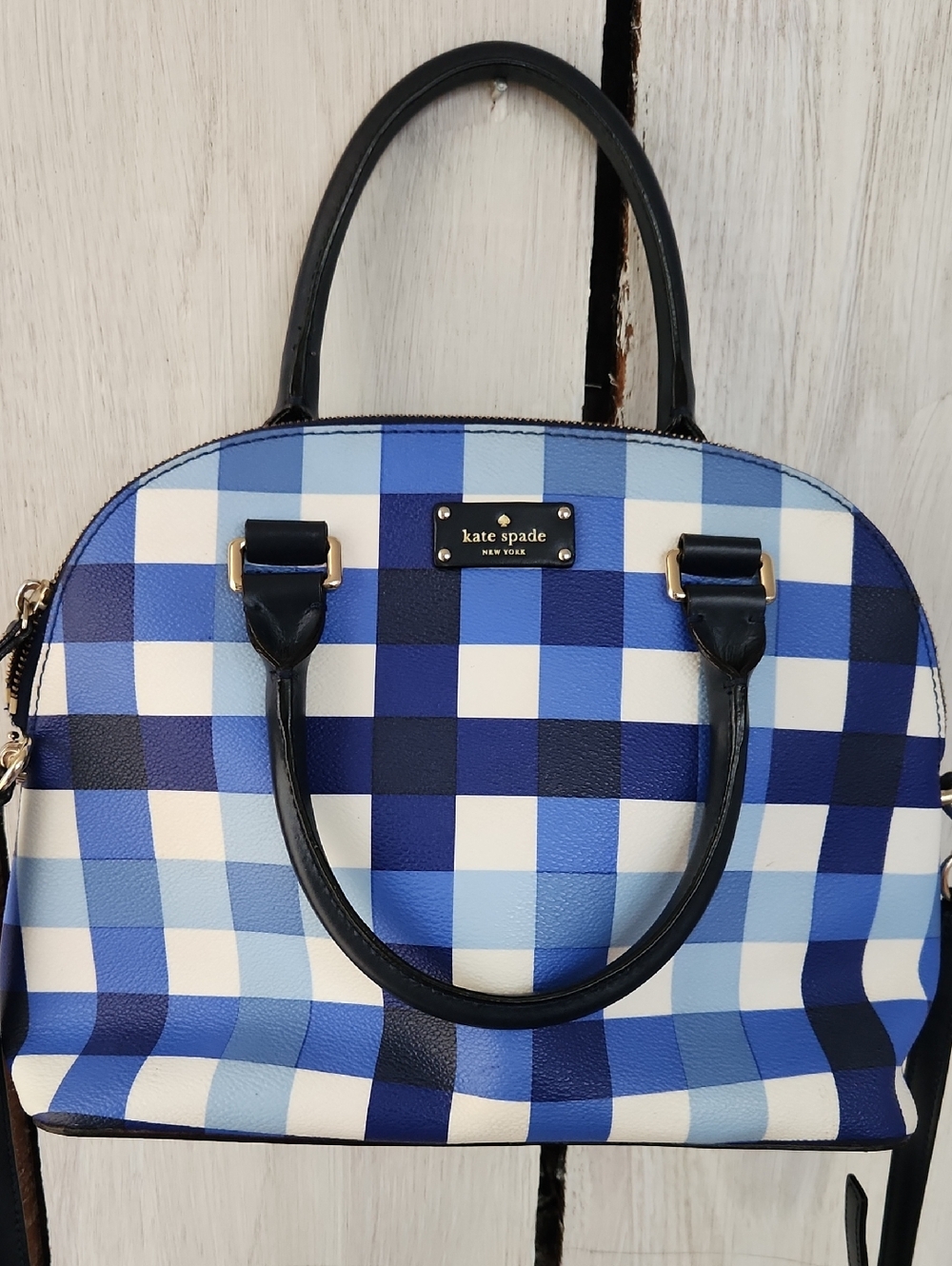 Kate Spade Grove Street Carli Satchel In Blue Gingham